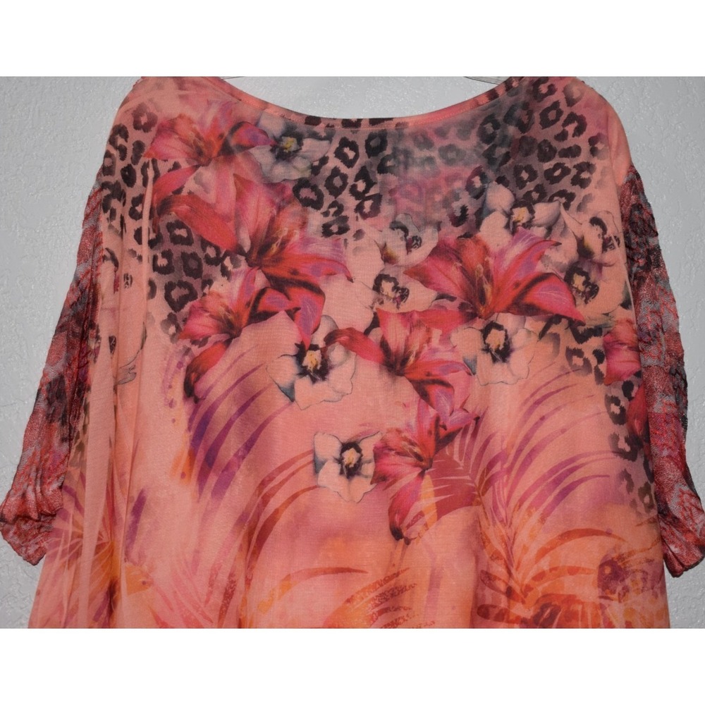Liz and Me 4X Top Hawiian Tropical Mesh Overlay Embroidered Lined Short‎ Sleeve - Picture 16 of 16